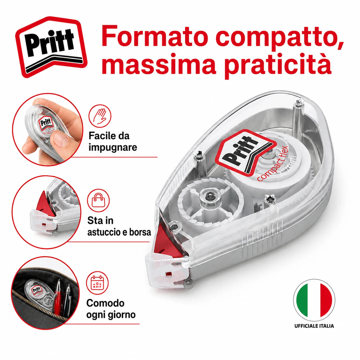 Confezione da 32 Pritt Flex Roller 4,2 mm x 10 m, correttori a nastro riscrivibili per frasi, lettere singole, scuola, ufficio e cancelleria