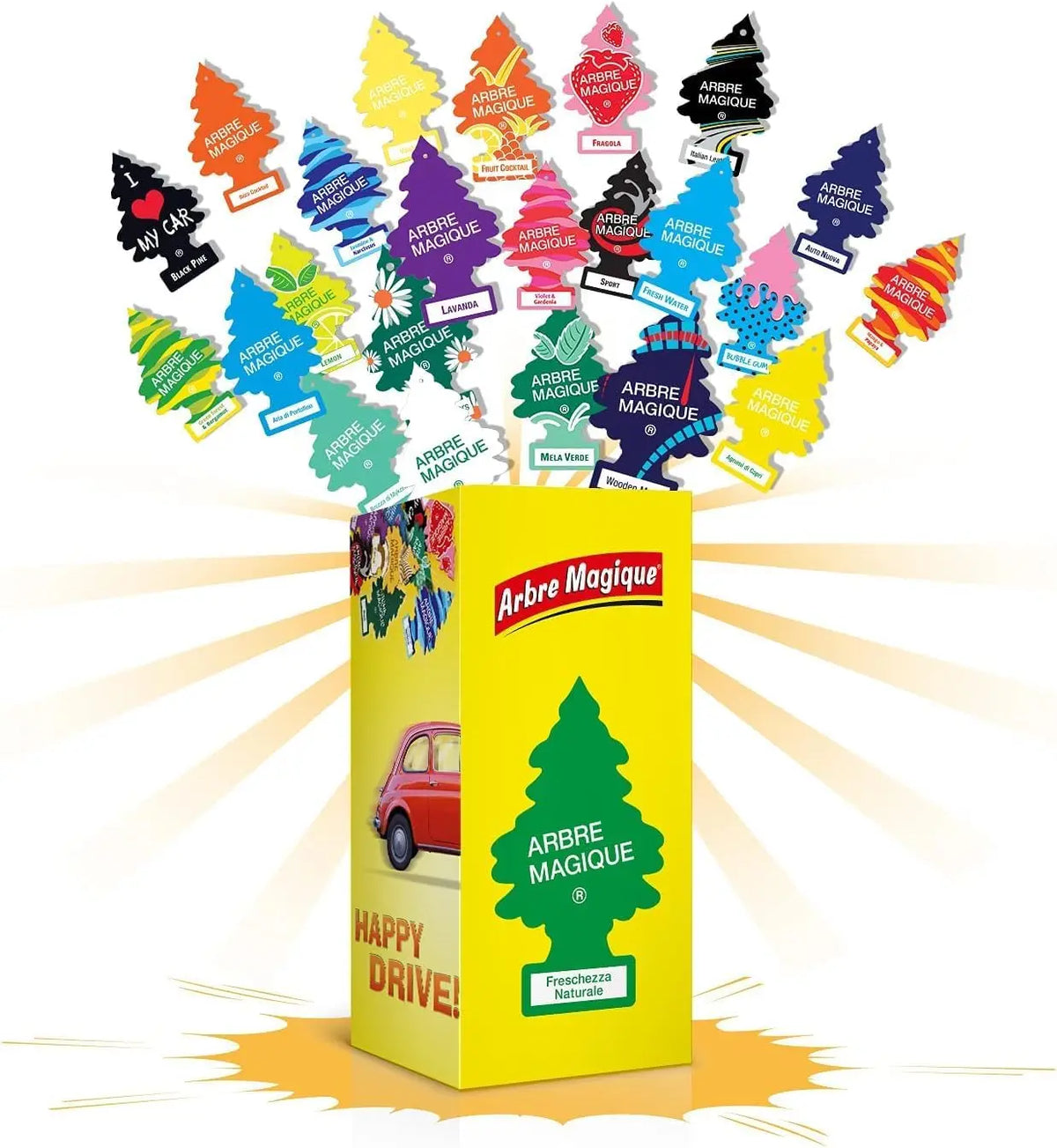 Arbre Magique Profumatore Auto, Fragranza assortiti, Profumazione Moderna, Durata Fino a 7 Settimane, Made in Italy, Confezione da 6 unità