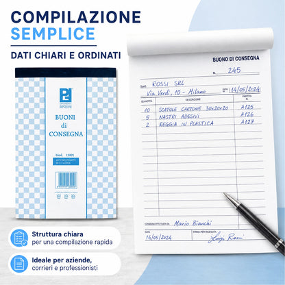 Confezione da 10 blocchi buoni consegna Picarta 15x22 cm, 50 fogli x 2 copie, moduli per consegne, magazzino, ufficio e attività commerciali