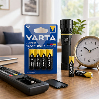Pacco scorta Batterie AA VARTA Super Heavy Duty Zinco-Carbon 1,5V R6 per Telecomandi Orologi Sveglie