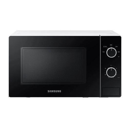 Samsung MS20A3010AH Forno a Microonde 20 Litri, 1150W, Libera Installazione, 5 Livelli di Potenza, Dual Dial, Design Vetro Nero/Bianco