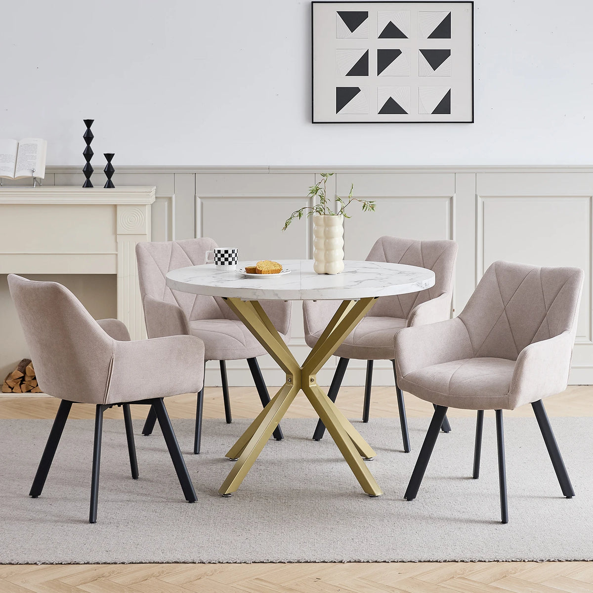 EGOONM 2/4PCS Sedie da pranzo moderne girevoli con braccioli, sedie imbottite in tessuto, 360 °   Sedie Girevoli con Gambe in Metallo