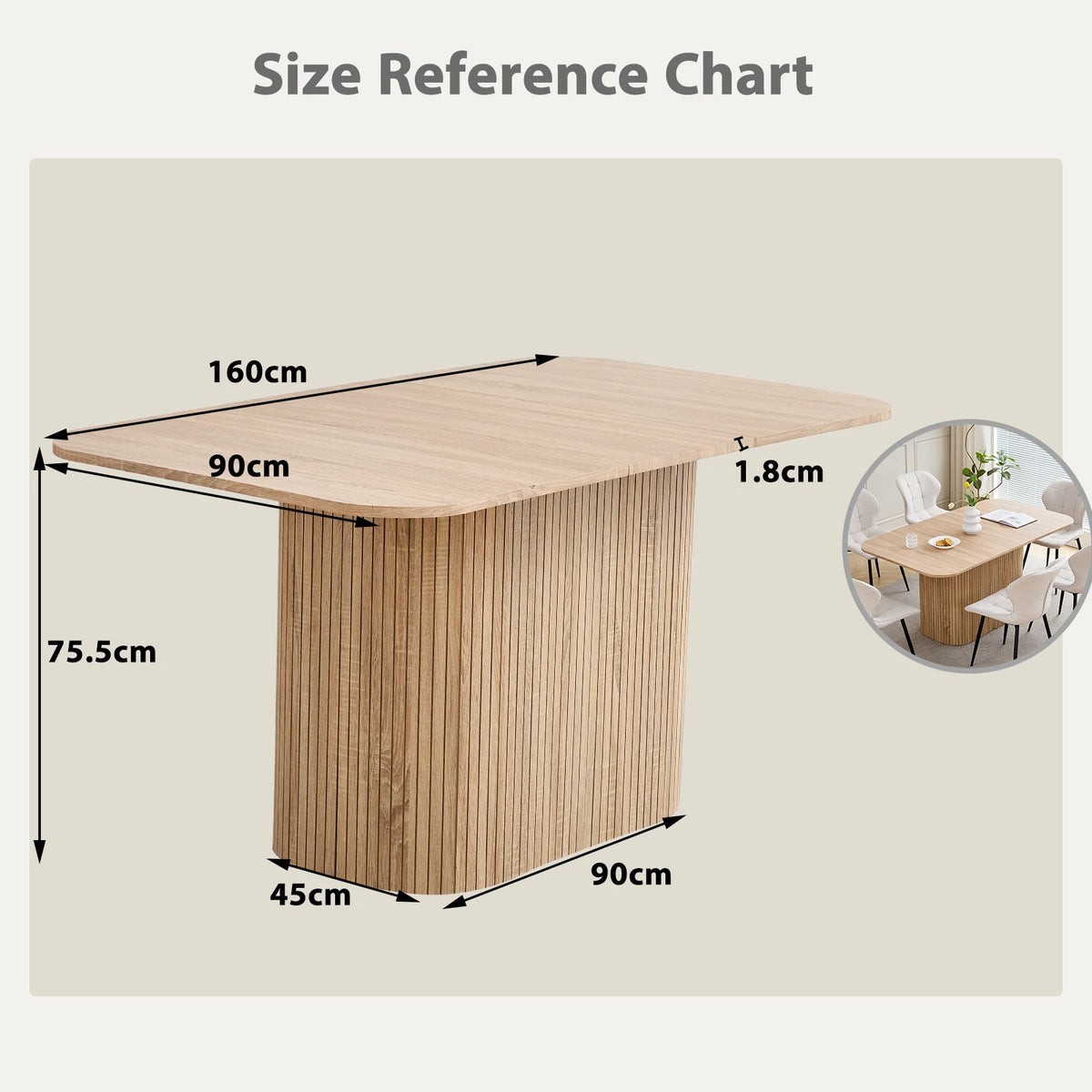 EGOONM Tavolo da pranzo rettangolare in legno massello in stile nordico, tavolo da pranzo per lettura e tempo libero, 160 * 90 cm