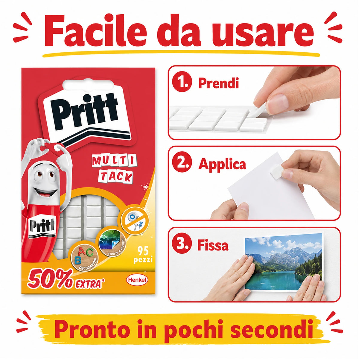 Confezione da 12 Pritt Instant Tack, gommini adesivi multiuso per pareti, poster, foto, decorazioni, scuola, ufficio e casa