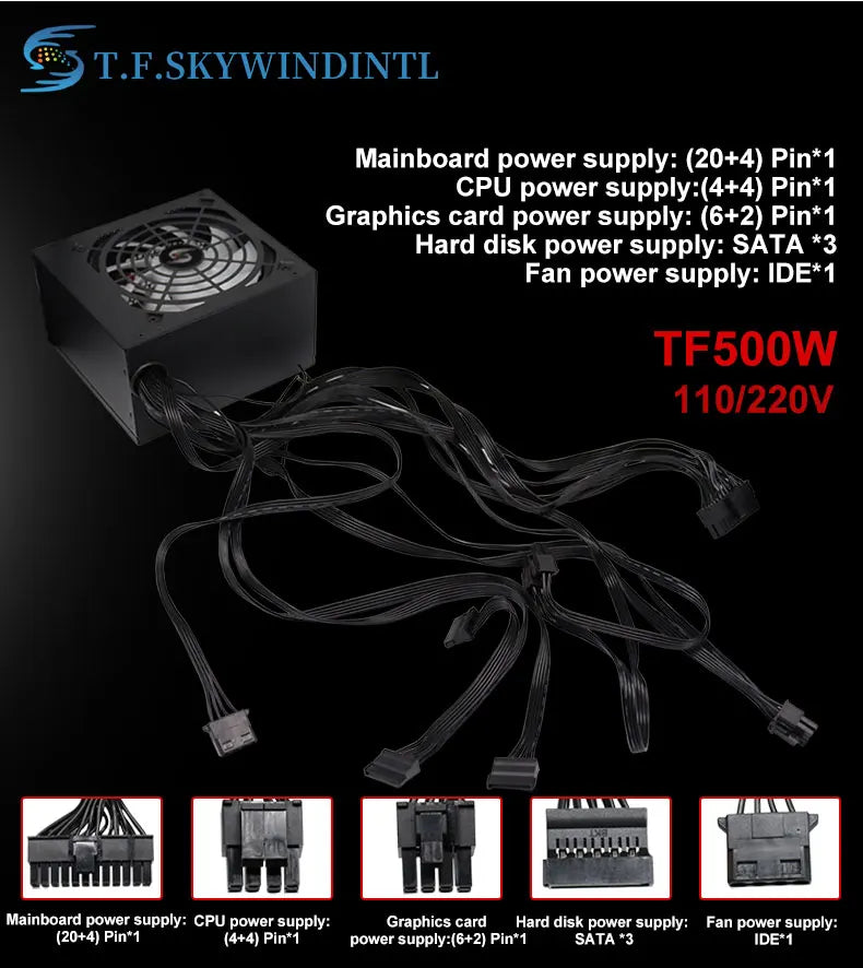 Fonte 500w PSU12V Alimentatori per PC Per Ufficio 500W 24pin ATX Alimentatore per computer PSU 500W Alimentazione per PC Gaming PC Gamer Sorgente Gioco