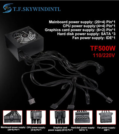 Fonte 500w PSU12V Alimentatori per PC Per Ufficio 500W 24pin ATX Alimentatore per computer PSU 500W Alimentazione per PC Gaming PC Gamer Sorgente Gioco