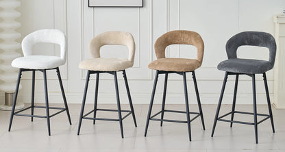 EGOONM Set da 2/4 sgabelli da bar girevoli in lino con schienale aperto e poggiapiedi, sedie da bar moderne imbottite per isola cucina, gambe in metallo nero