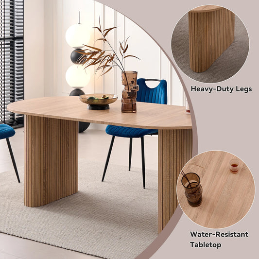 EGOONM Tavolo da Pranzo Moderno Ovale con Base Scanalata, Tavolo da Cucina per 6-8 Persone, Tavolo in Legno per Sala da Pranzo