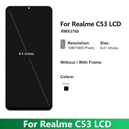 Display LCD da 6,74'' per OPPO Realme C53 con gruppo digitalizzatore pannello telaio - Parte di ricambio per riparazione touch screen RMX3760