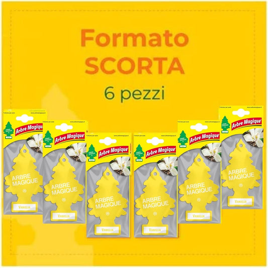 Confezione da 6, 12 o 24 Arbre Magique Vaniglia, profumatori auto da appendere, fragranza dolce e tropicale, formato scorta per auto, furgone, armadio e piccoli ambienti