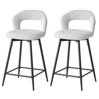 EGOONM Set da 2/4 sgabelli da bar girevoli in lino con schienale aperto e poggiapiedi, sedie da bar moderne imbottite per isola cucina, gambe in metallo nero