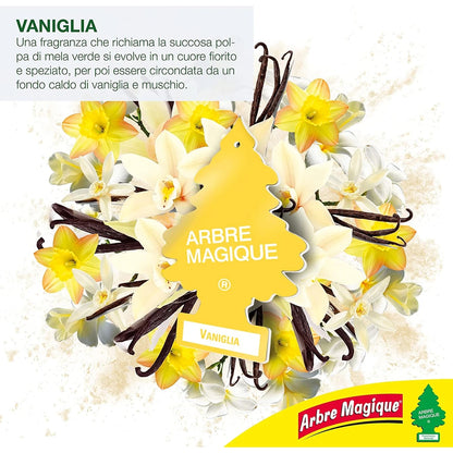Confezione da 6, 12 o 24 Arbre Magique Vaniglia, profumatori auto da appendere, fragranza dolce e tropicale, formato scorta per auto, furgone, armadio e piccoli ambienti