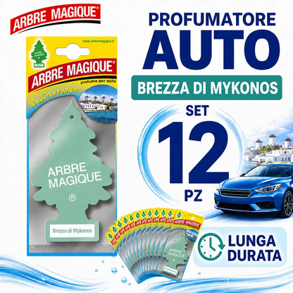 Confezione da 6, 12 o 24 Arbre Magique Brezza di Mykonos, profumatori auto da appendere, fragranza dolce e delicata, formato scorta per auto, furgone, armadio e piccoli ambienti