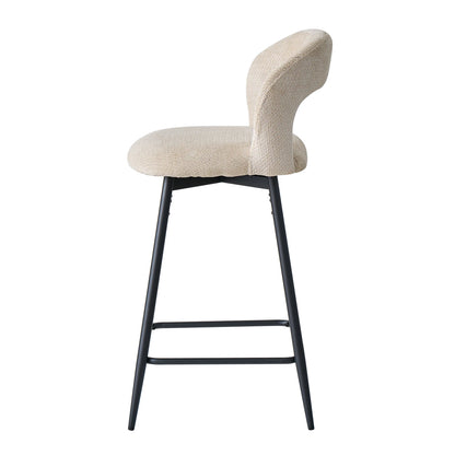 EGOONM Set da 2/4 sgabelli da bar girevoli in lino con schienale aperto e poggiapiedi, sedie da bar moderne imbottite per isola cucina, gambe in metallo nero