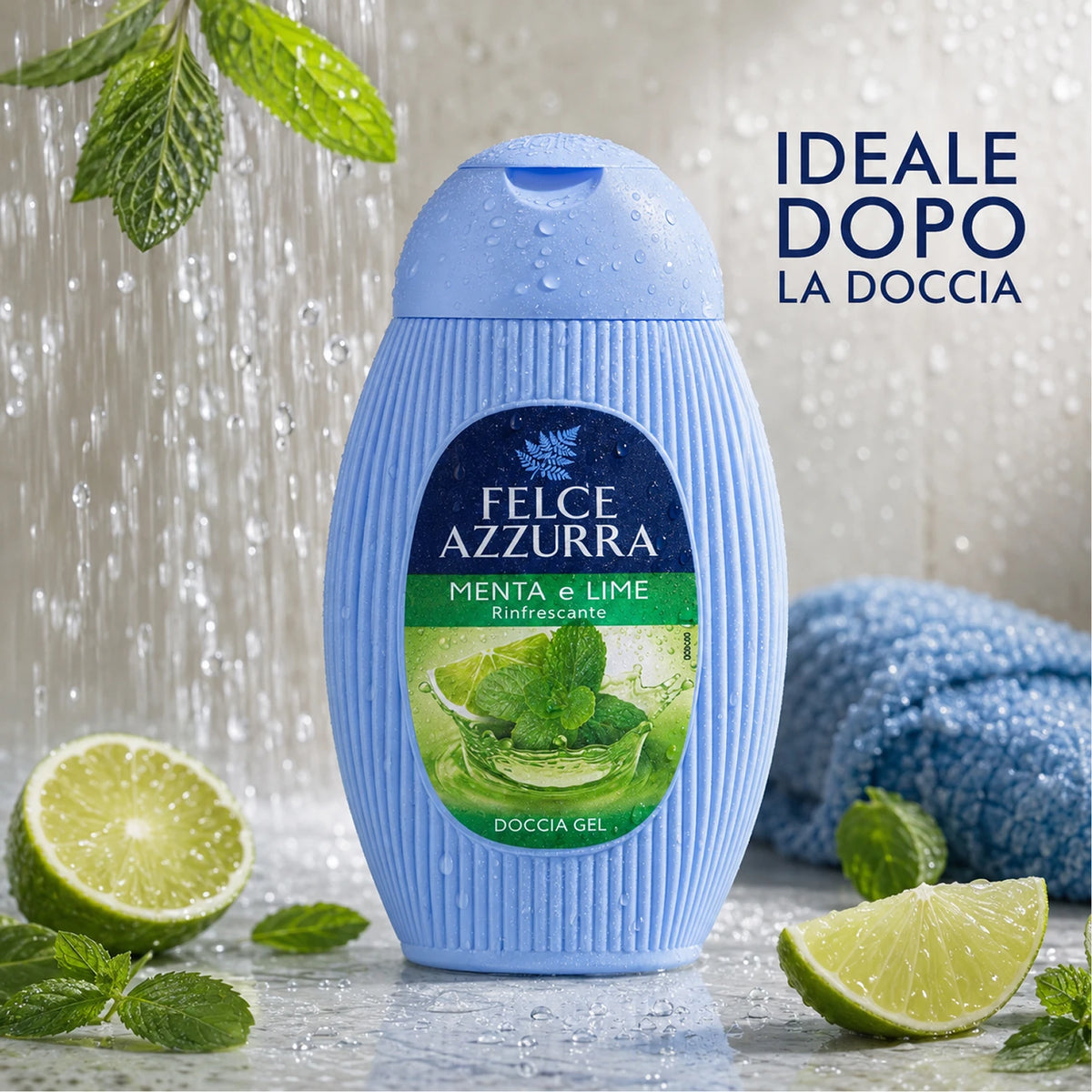 Confezione da 12 Felce Azzurra Doccia Menta e Lime 250 ml, bagnodoccia profumato per la detersione quotidiana, 3 L totali
