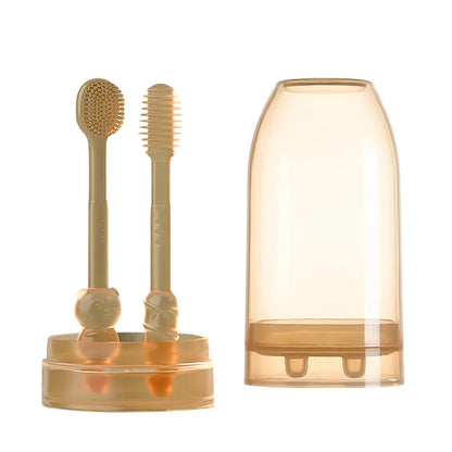 MAMIJOY Spazzolino da denti per bambini Spazzolino da lingua in silicone 3 in 1 Spazzolino da denti per addestramento per igiene orale per neonati con coperchio BPA gratuito BY11