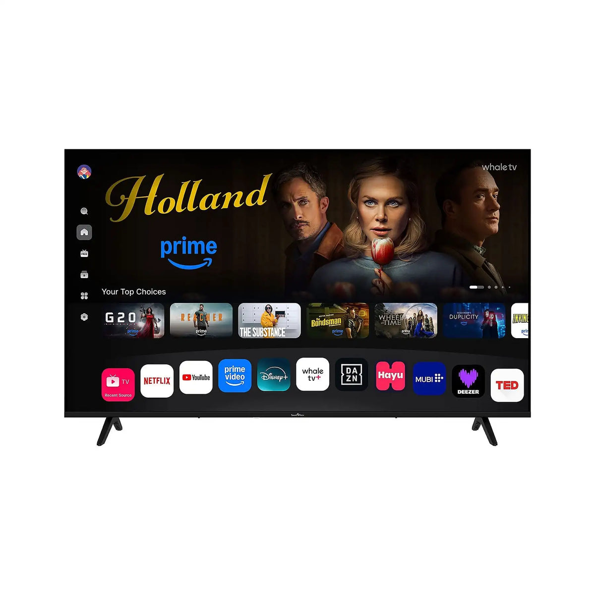 Smart Tech 55QH02K 55 Inch QLED 4K Smart TV - Whale OS UHD Television, HDR, WiFi, Bluetooth, DVB-T2/S2/C, 3 HDMI, 2 USB, Dolby Digital Plus