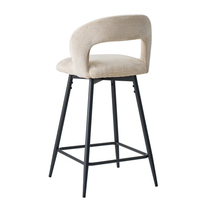 EGOONM Set da 2/4 sgabelli da bar girevoli in lino con schienale aperto e poggiapiedi, sedie da bar moderne imbottite per isola cucina, gambe in metallo nero