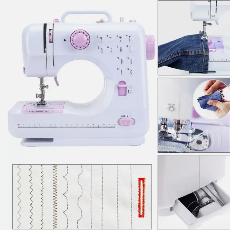 Macchina da cucire elettrica portatile, mini, con 12 punti, multifunzionale, a 2 velocità, con pedale, strumento da cucito per uso domestico, ideale per principianti, bambini, famiglie e per riparazioni di abiti fai-da-te.