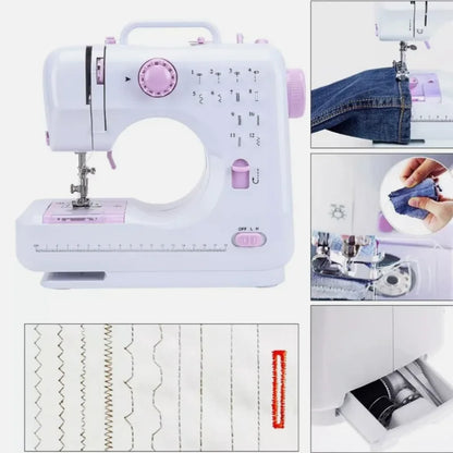 Macchina da cucire elettrica portatile, mini, con 12 punti, multifunzionale, a 2 velocità, con pedale, strumento da cucito per uso domestico, ideale per principianti, bambini, famiglie e per riparazioni di abiti fai-da-te.