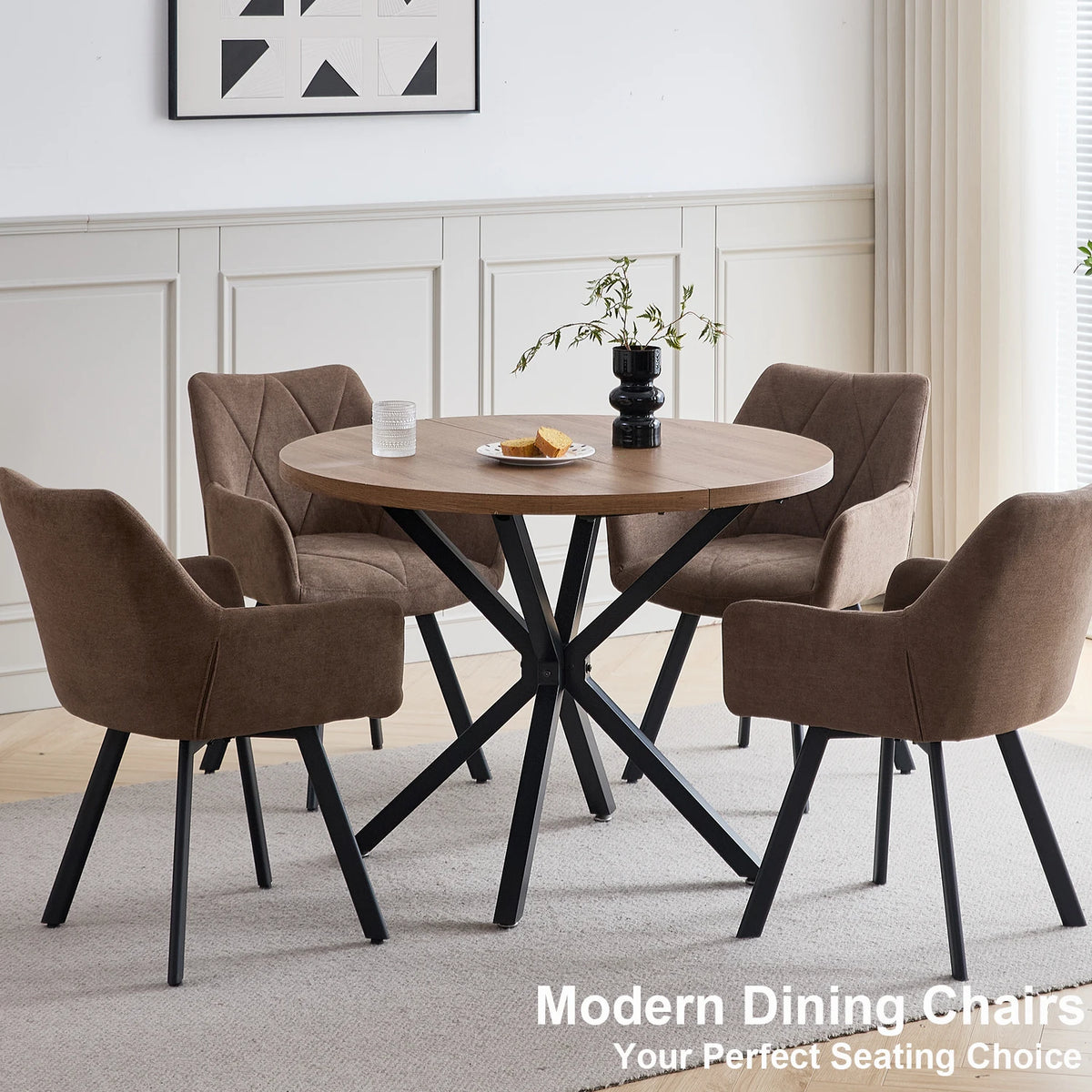 EGOONM 2/4PCS Sedie da pranzo moderne girevoli con braccioli, sedie imbottite in tessuto, 360 °   Sedie Girevoli con Gambe in Metallo