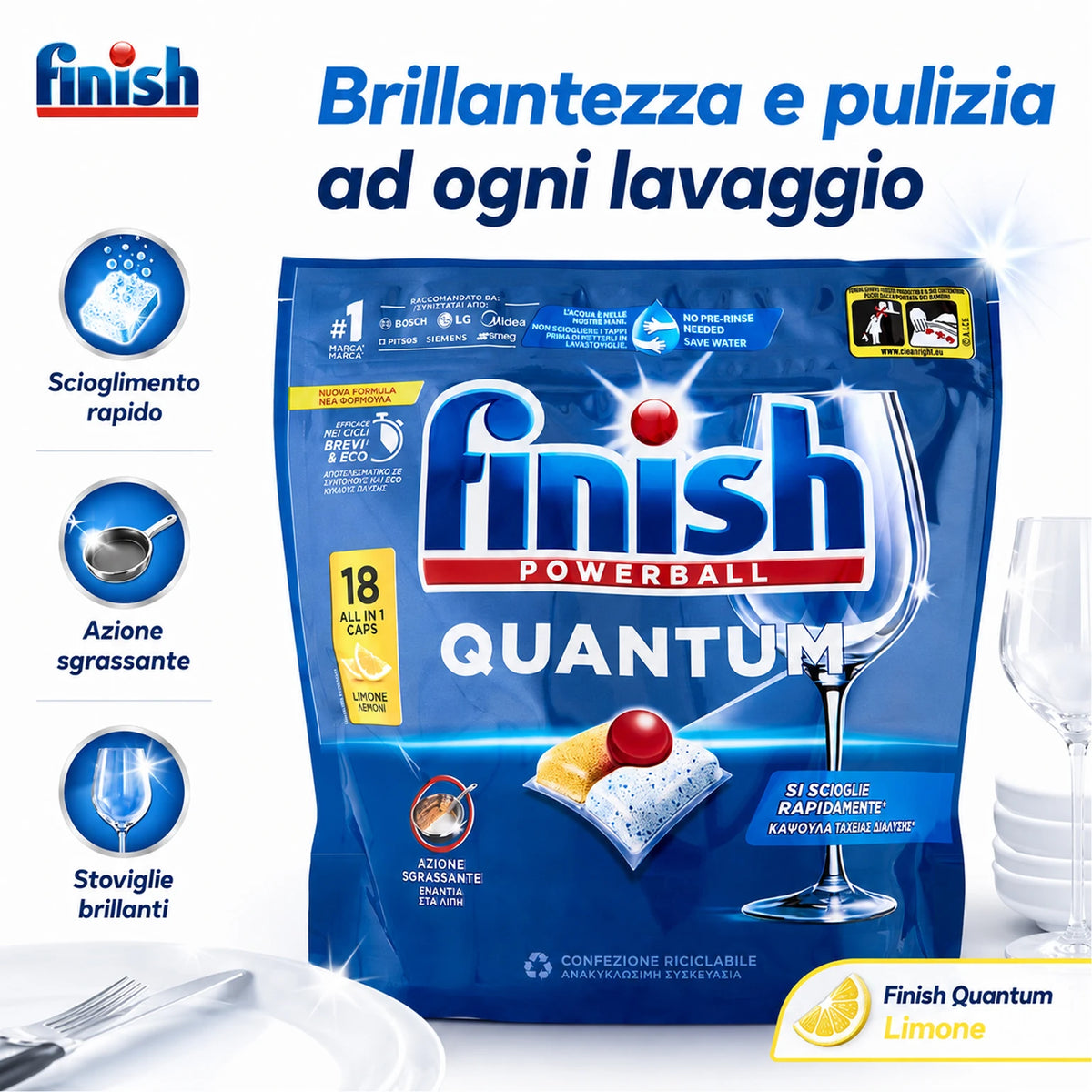 Confezione da 3 Finish Powergel Fresh, gel detersivo liquido per lavastoviglie multiazione, 30 lavaggi per flacone, 90 lavaggi totali