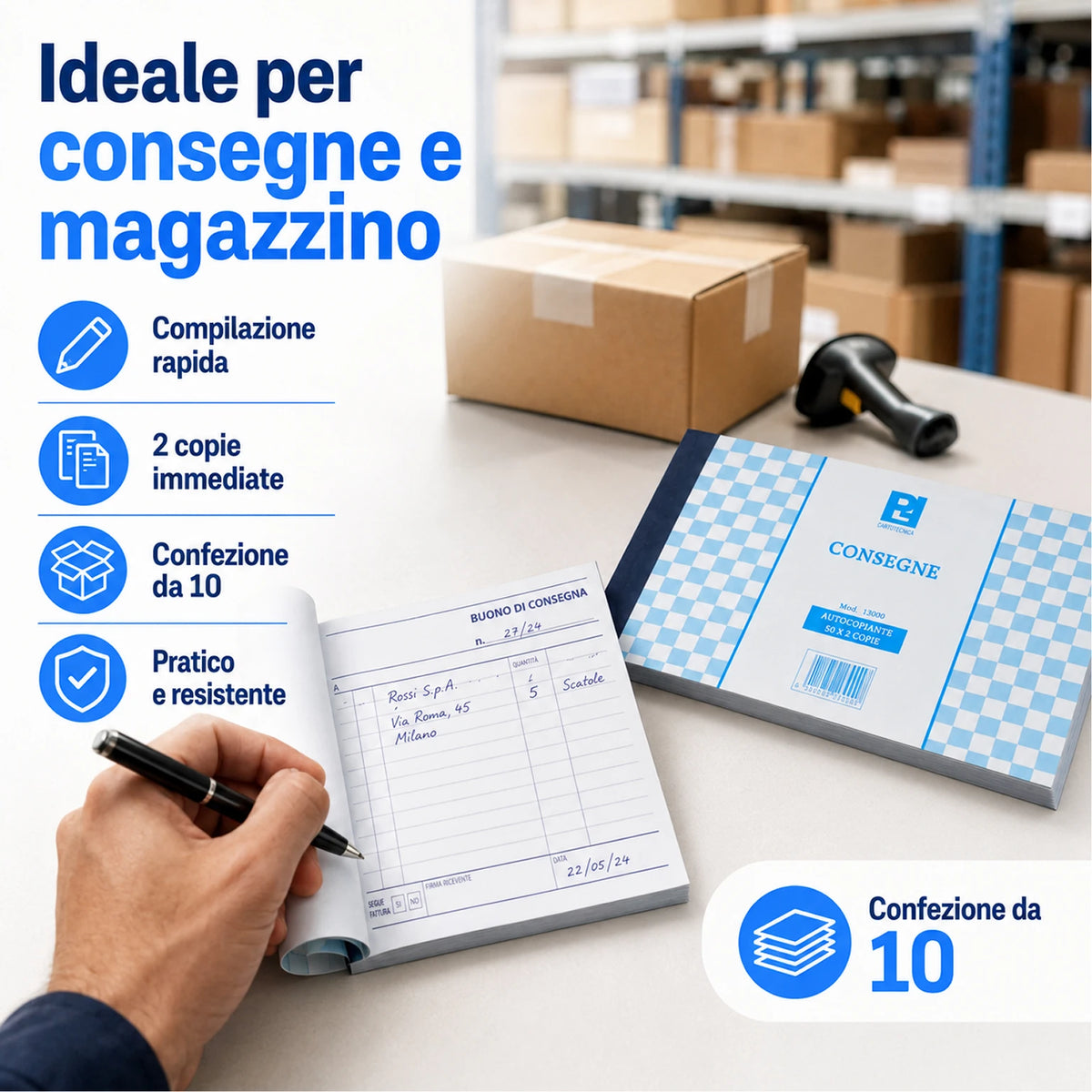 Confezione da 10 blocchi buono consegne Picarta, moduli per consegne, ricevute, magazzino, ufficio e attività commerciali