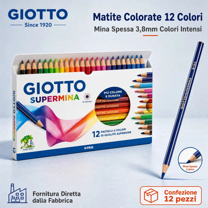 GIOTTO Supermina 12 Pastelli a Colori – Matite Colorate Mina 3,8 mm – Originali FILA