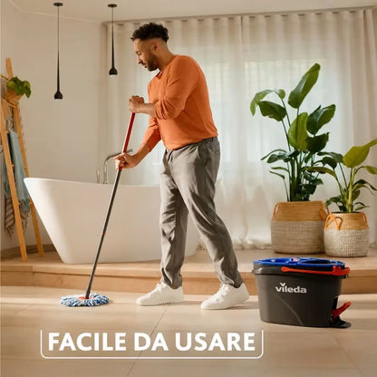 Confezione da 1 Vileda H2PrO Spin Mop System Complete, sistema completo con mocio rotante per la pulizia dei pavimenti duri sigillati