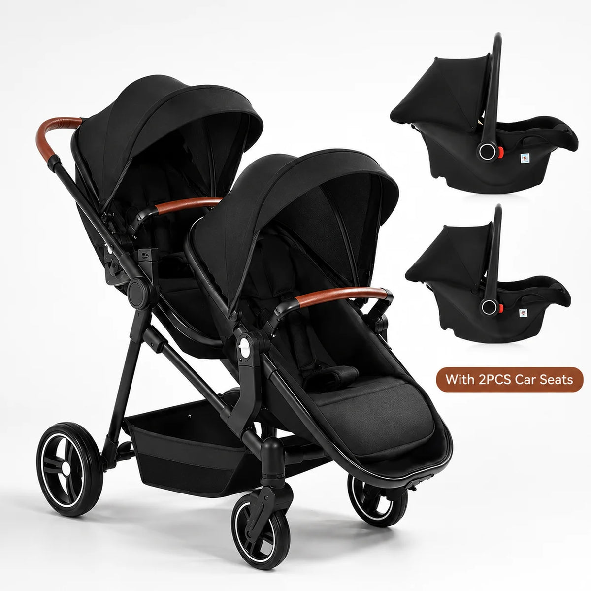 Passeggino Doppio per Bambini da Esterno, Multifunzionale 3-in-1, con Due Seggiolini Auto per Bambini