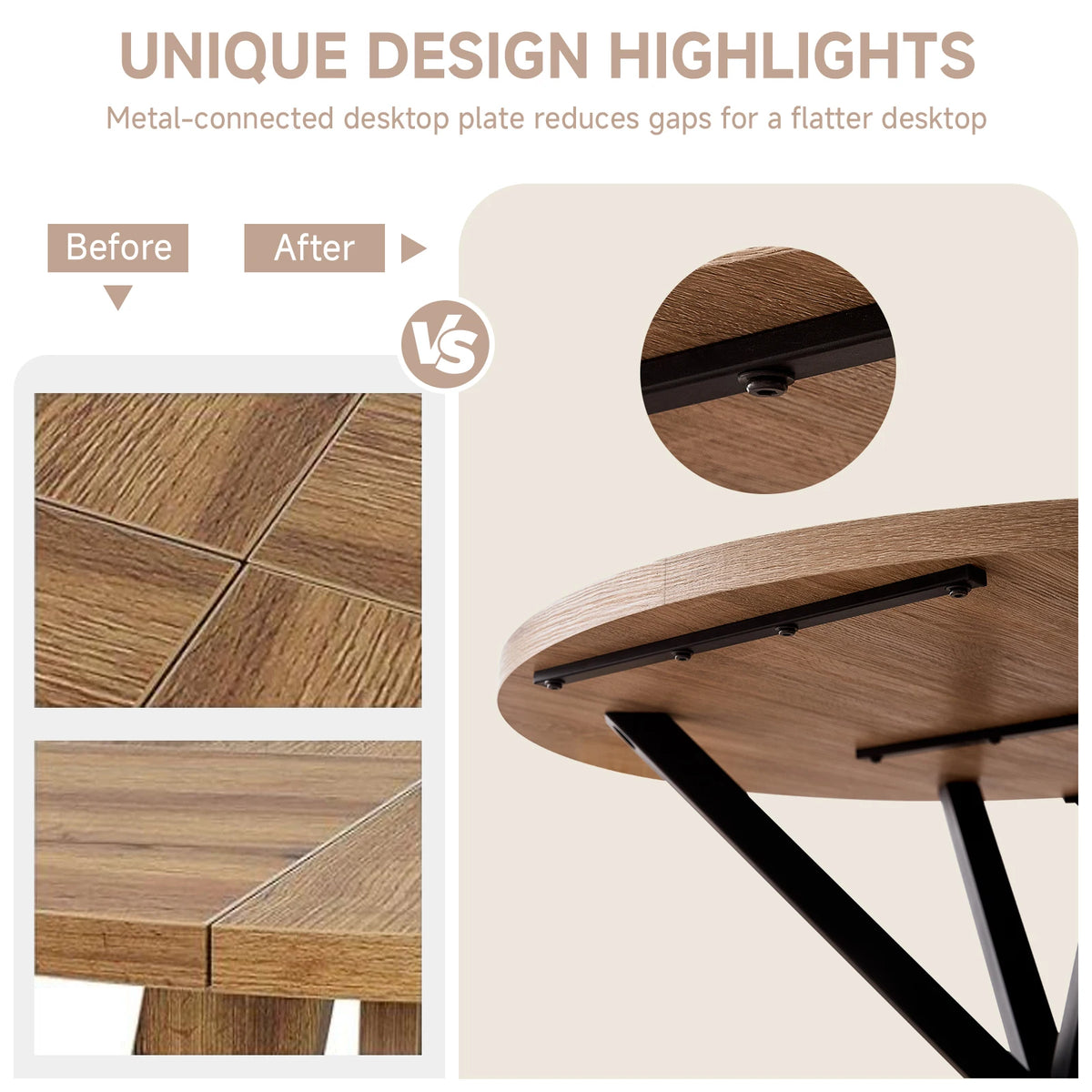 Tavolo da pranzo rotondo in stile nordico EGOONM, 100 cm, piano in MDF, gambe in metallo nero, ideale per sala da pranzo, cucina e arredamento della casa.