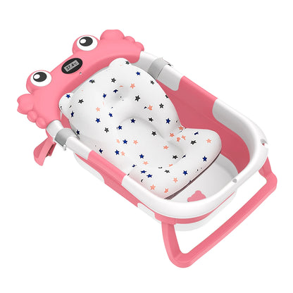 Vasca da Bagno Pieghevole per Neonati con Termometro, Tappetino Antiscivolo, Cuscino di Supporto, Vasca Portatile per Doccia Neonati 0-15M, Piscina da Viaggio