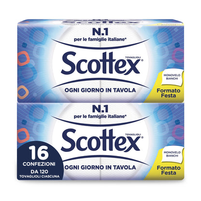 Scottex Tovaglioli Monovelo Formato Festa, 16 Confezioni da 120 Tovaglioli