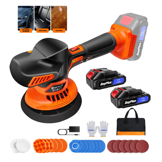 Lucidatrice per auto a batteria 21V, 6 velocità regolabili e diametro massimo del disco 125mm-150mm, kit di utensili elettrici per lucidatura, levigatura, sigillatura e smaltatura auto con 2 batterie