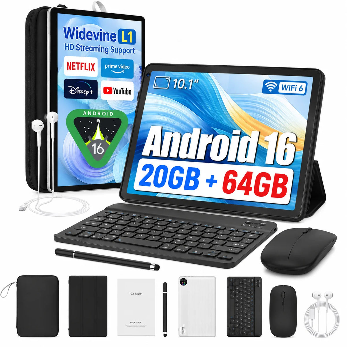 Kb1001L 10.1" HD 800*1280 Android 16 |     20GB di RAM (3+17GB) + 64GB di ROM, processore A333, batteria da 5000mAh, Type-C 5V 2A |     Set completo: tastiera, mouse, astuccio per penne, cuffie, disponibile in magazzin