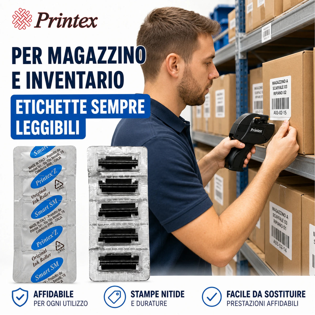 Confezione da 1 pack Tampone Inchiostratore Smart SM BL5, 5 Tamponi inchiostratori di ricambio per Etichettatrice e Prezzatrice