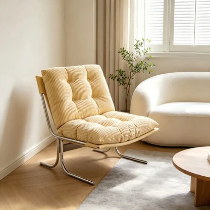 Comoda Poltrona in Velluto a Coste con Rivestimento Rimovibile, Elegante Sedia da Soggiorno con Gambe in Metallo, Morbida Poltrona in Stile Barcellona per Sala d'Attesa, Balcone, Camera da Letto