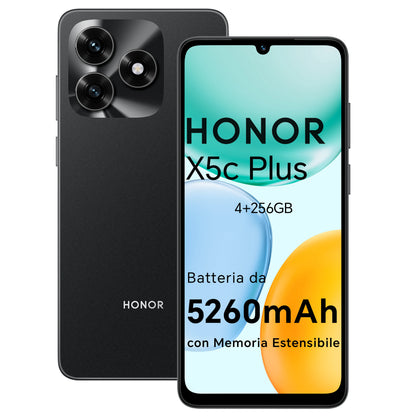 Smartphone HONOR X5c Plus, 5260 mAh, display da 6,74 pollici a 90 Hz, fotocamera da 50+5 MP, Android 15, processore octa-core, riconoscimento delle impronte digitali e del volto