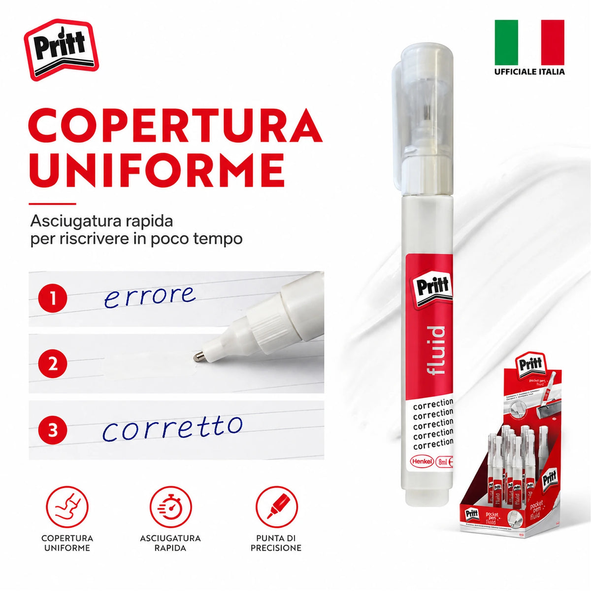 Confezione da 10 Pritt Pocket Pen Fluid, correttore liquido a penna con micropunta metallica per piccole correzioni precise, scuola, ufficio e cancelleria