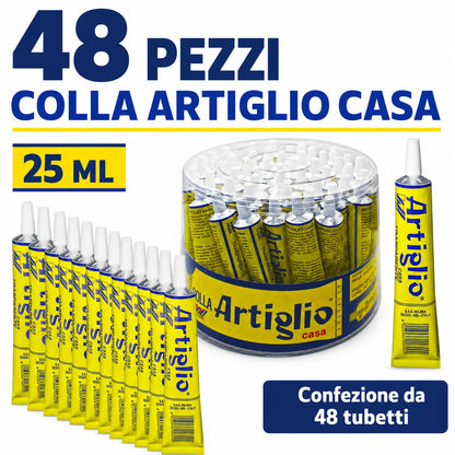 Confezione da 48 tubetti Colla Artiglio Bianca Wilbra 25 ml, adesivo in tubetto per lavori manuali, scuola, ufficio, bricolage e uso quotidiano