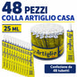 Confezione da 48 tubetti Colla Artiglio Bianca Wilbra 25 ml, adesivo in tubetto per lavori manuali, scuola, ufficio, bricolage e uso quotidiano