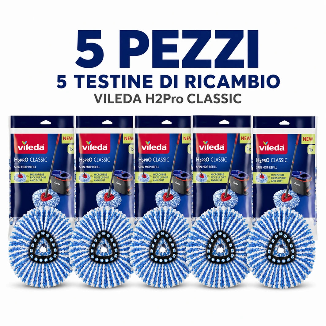 Confezione da 2, 3, 4 o 5 ricambi Vileda H2PrO Spin Mop, teste mocio in microfibra lavabili in lavatrice per pavimenti duri sigillati