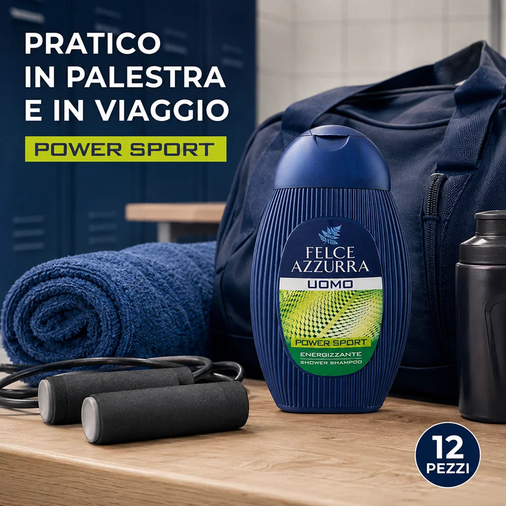 Confezione da 12 Felce Azzurra Doccia Shampoo Sport 250 ml, detergente 2 in 1 per corpo e capelli, 3 L totali