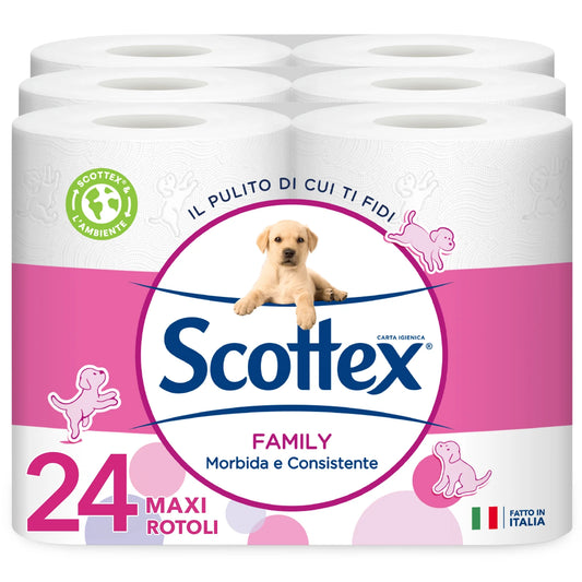 Scottex Family Carta Igienica, Confezione 100% Riciclabile, Fatto in Italia, 24 Rotoli