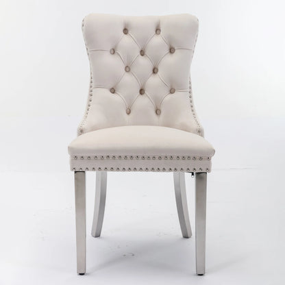 Set di 2 sedie da pranzo in velluto, sedie d’arredo imbottite, 50 cm di larghezza x 95 cm di altezza, con schienale alto e dettagli a bottoni, gambe in acciaio inossidabile cromato e finiture con borchie, sedie da pranzo mo