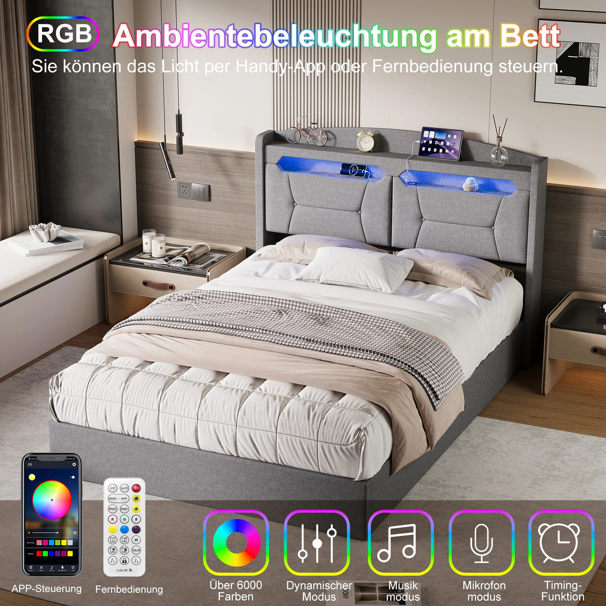 Anajqaqia, letto imbottito, dimensioni 140 x 190 cm, letto matrimoniale, letto con meccanismo idraulico, struttura letto per camere da letto di piccole dimensioni, letto per ragazzi, letto con ampio spazio contenitivo, letto