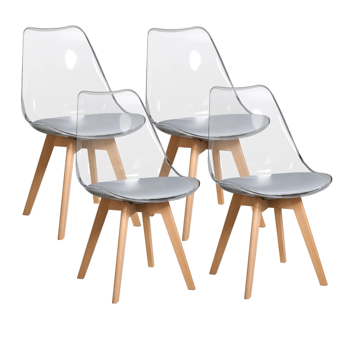 Set di 4 sedie da pranzo trasparenti gambe in legno sedia moderna e confortevole in PU per cucina camera da letto soggiorno mobili da cucina per la casa