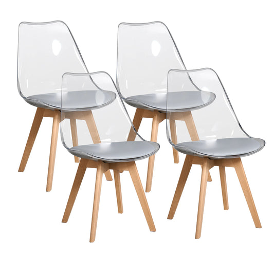 Set di 4 sedie da pranzo trasparenti gambe in legno sedia moderna e confortevole in PU per cucina camera da letto soggiorno mobili da cucina per la casa