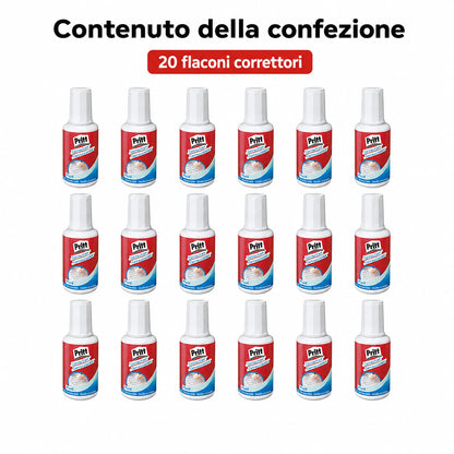 Confezione da 20 Pritt Correct-It Fluid 1620, correttori liquidi per coprire errori su carta, documenti, scuola, ufficio e cancelleria