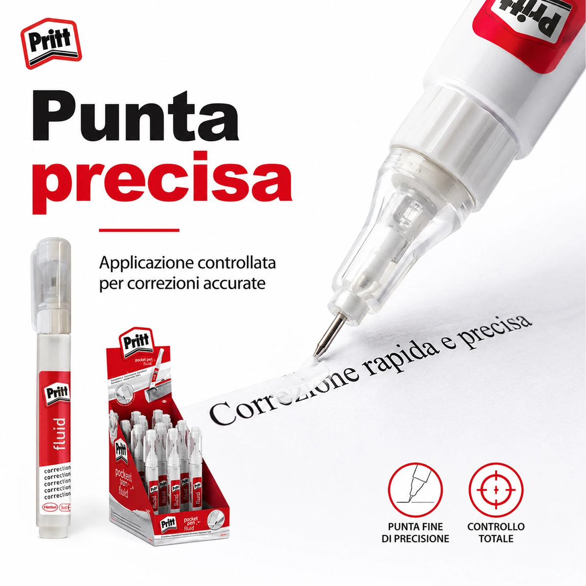 Confezione da 10 Pritt Pocket Pen Fluid, correttore liquido a penna con micropunta metallica per piccole correzioni precise, scuola, ufficio e cancelleria
